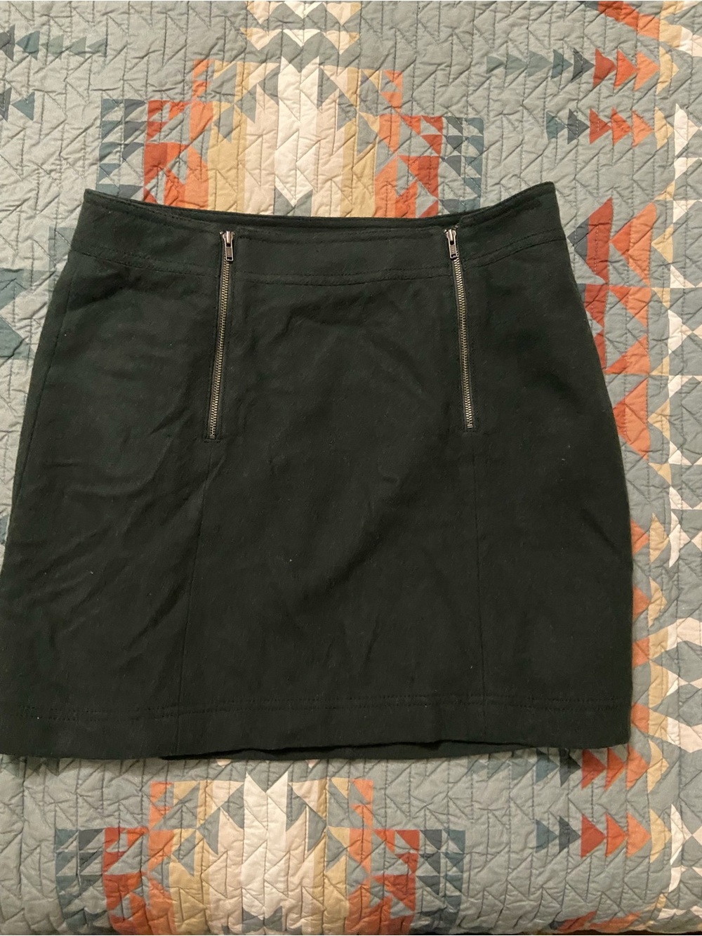 Madewell Green Wool Mini Skirt with Dual Zip Pockets